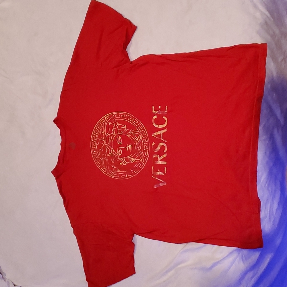 Versace Red Short Sleeve Tee with Gold Medusa Logo XL or XXL fit